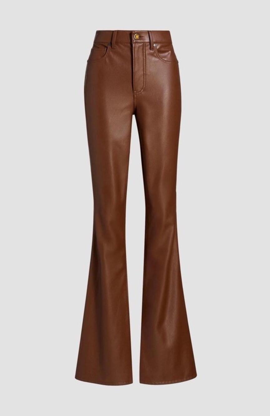 Veronica Beard Beverly Faux Leather Skinny Flare Pants 28 Mahogany High Rise